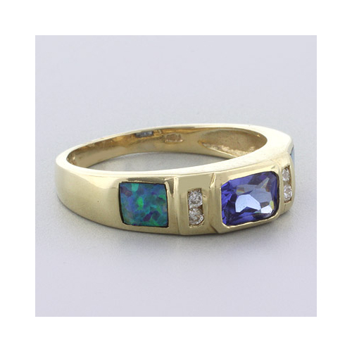 Anillo de Opalo Australiano con Tanzanita en Oro 14k