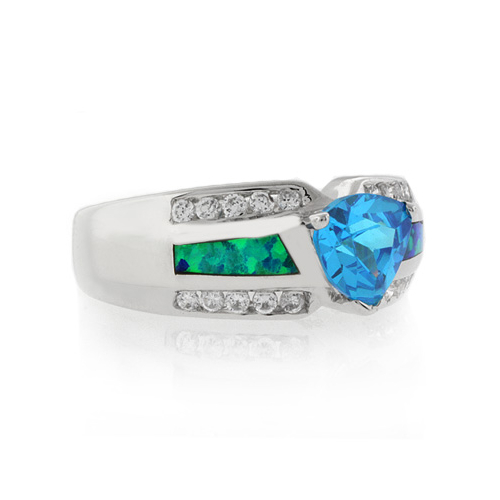Anillo Elegante de Plata .925 con Topacio Azul y Opalo