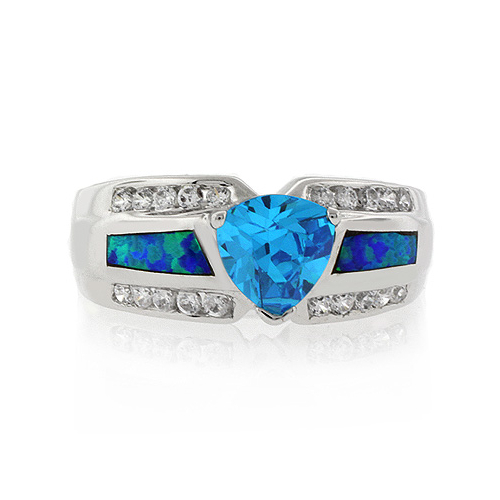 Anillo Elegante de Plata .925 con Topacio Azul y Opalo
