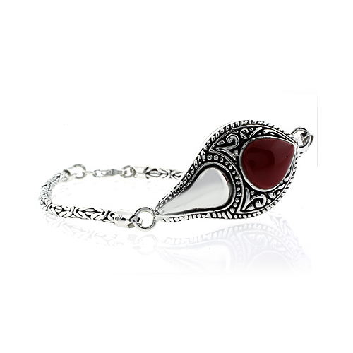 Pulsera de Plata de Ley .925 con Coral Rojo Natural