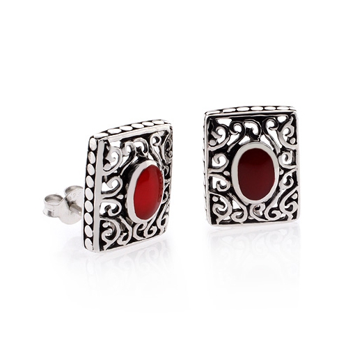 Preciosos Aretes de Plata .925 con Coral Rojo