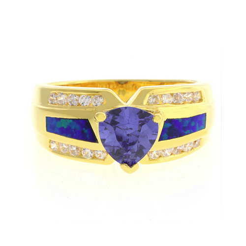 Anillo de Tanzanita y Ópalo en Plata con Baño de Oro