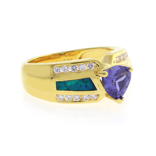 Anillo de Tanzanita y Ópalo en Plata con Baño de Oro