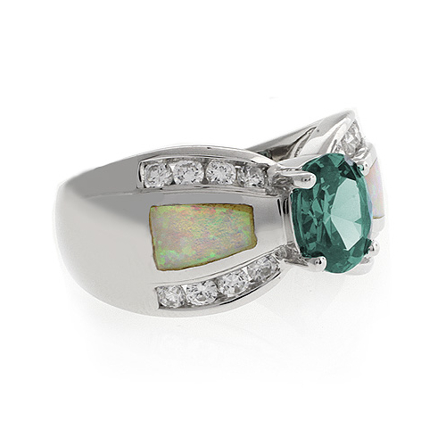Anillo de Plata de Ley .925 con Alejandrita y Opalo