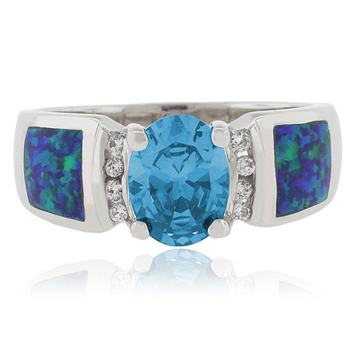 Anillo de Plata Fina de Ley con Topacio y Opalo Australiano