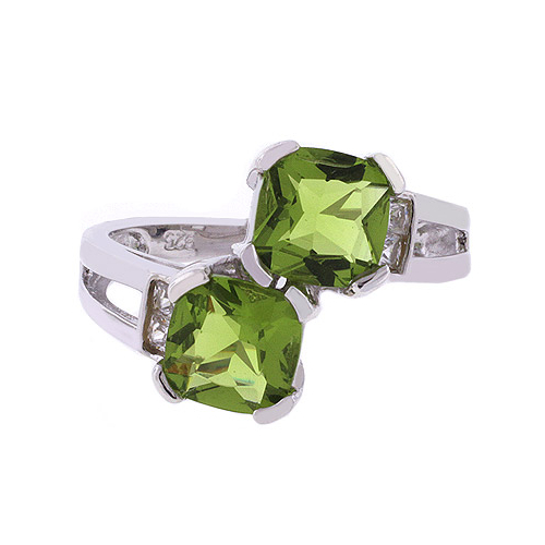 Anillo de Plata de Ley .925 con 2 Gemas de Peridoto