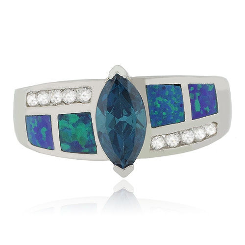 Anillo de Plata Fina .925 con Alejandrita ( Azul/Verde ) y Opalo