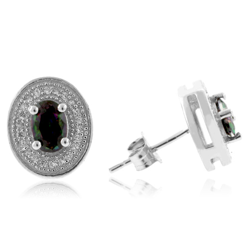 Aretes de Plata .925 con Topacio Místico e Incrustaciones