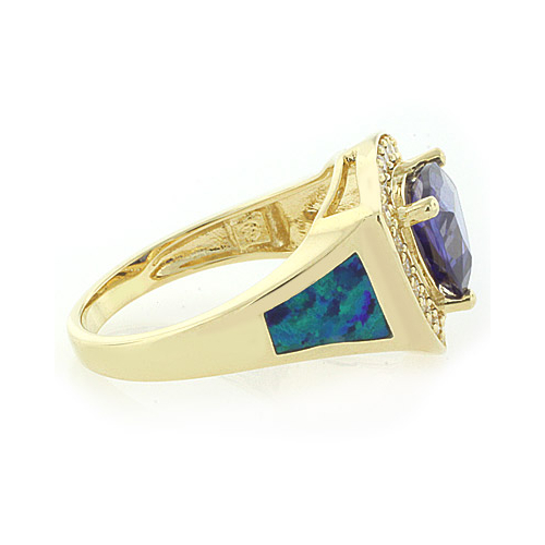 Anillo de Plata con Chapa de Oro, Tanzanita y Opalo Azul