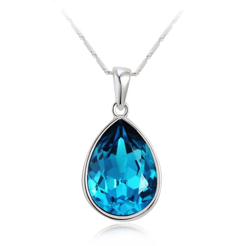Collar Gota Swarovski Azul con Baño de Oro Blanco 18K
