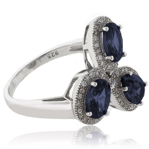 Anillo con 3 Alejandritas Bicolor en Plata 925 ( Azul/Morado )