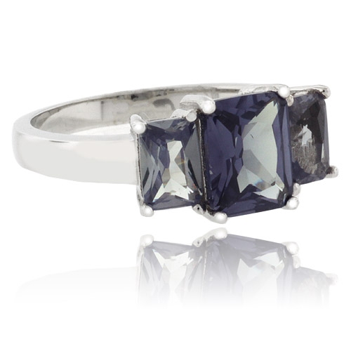 Anillo con 3 Gemas de Alejandrita en Plata Fina ( Azul/Morado )