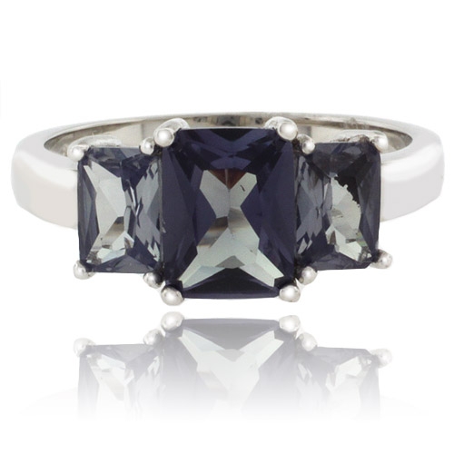 Anillo con 3 Gemas de Alejandrita en Plata Fina ( Azul/Morado )