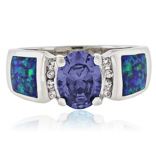 Anillo de Plata Fina de Ley con Tanzanita y Opalo Australiano