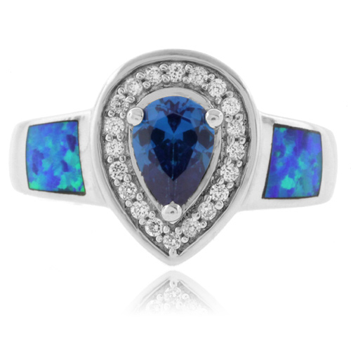 Anillo de Topacio Azul con Ópalo en Plata de Ley .925