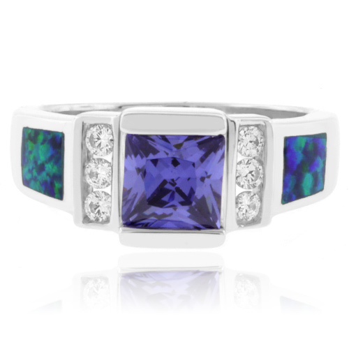 Hermoso Anillo de Plata con Tanzanita y Ópalo Australiano