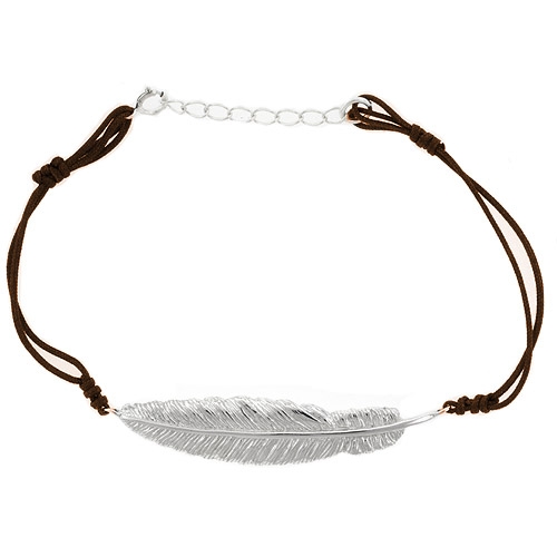 Pulsera con Pluma Plata .925 y Cordón Ajustable