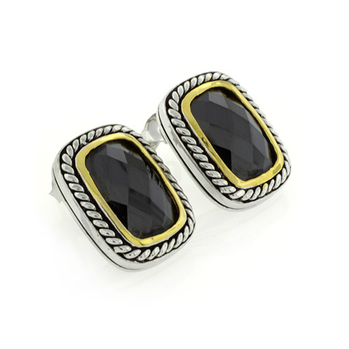 Aretes de Onyx en 2 Tonos de Plata .925