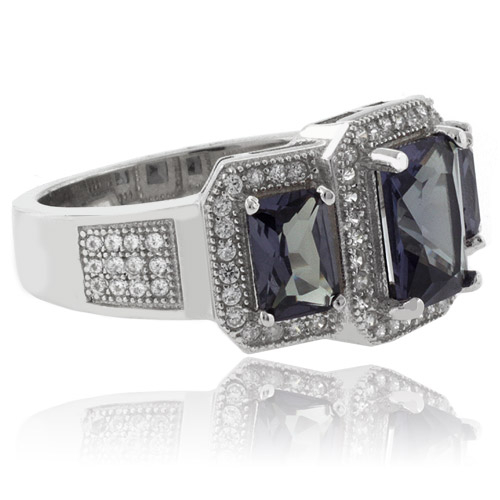 Anillo de Alejandrita en Plata Fina ( Azul/Morado )