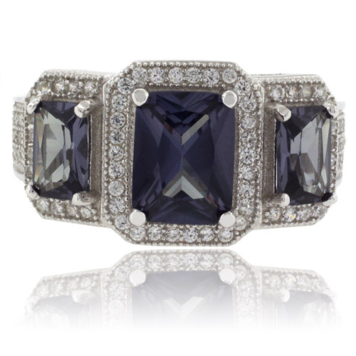 Anillo de Plata Fina con 3 Gemas de Alejandrita ( Azul/Morado )