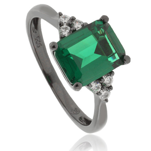 Precioso Anillo de Plata Negra con Esmeralda