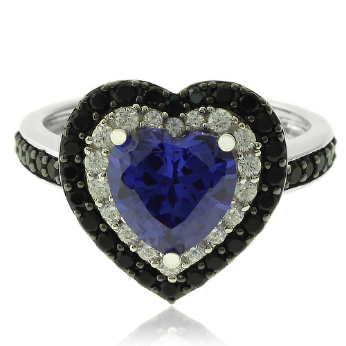 Anillo de Plata con Piedra Preciosa de Tanzanita en Forma de Corazón