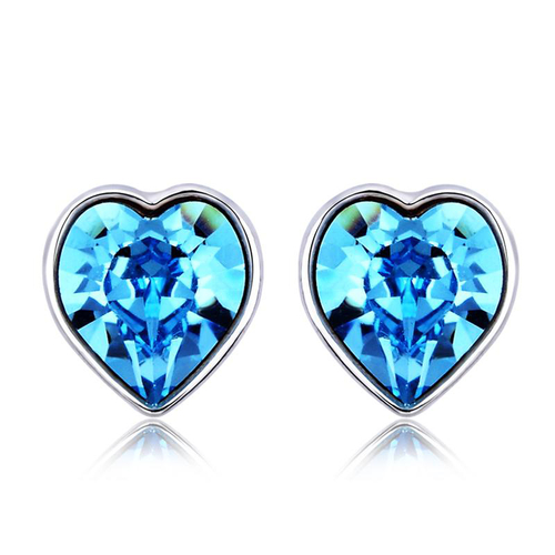 Aretes Azules de Swarovski con Rodio En Forma De Corazón
