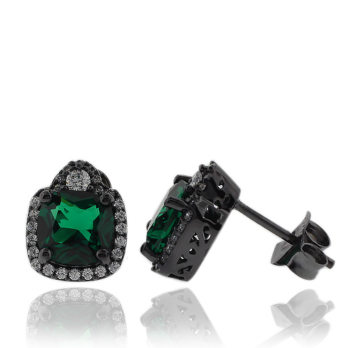 Preciosos Aretes de Plata Negra Con Esmeralda
