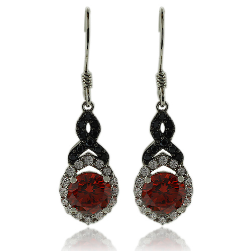 Hermosos Aretes de Plata con Zirconia y Ópalo de Fuego en Corte Circular