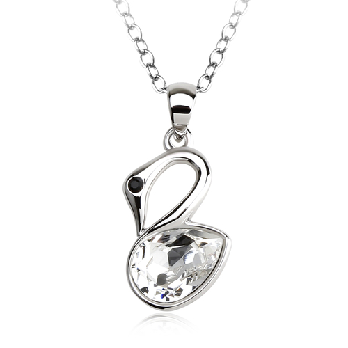 Lindo Collar Cisne Blanca Swarovski Cristal Con Rodio