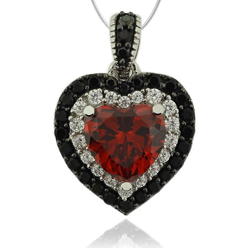 Precioso Dije de Plata .925 con Piedra de Ópalo de Fuego en Forma de Corazón y Zirconias