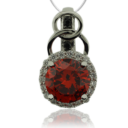 Hermoso Dije de Plata .925 con Piedra de Ópalo de Fuego en Corte Redondo y Zirconias