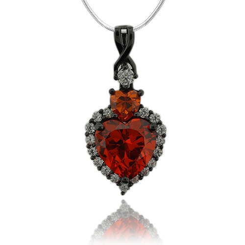Dije de Ópalo de Fuego en Corte En Forma de Corazón y Zirconias.