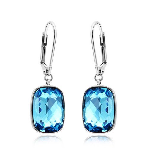 Preciosos Aretes de Cristal Swarovski con Rodio Color Aquamarina