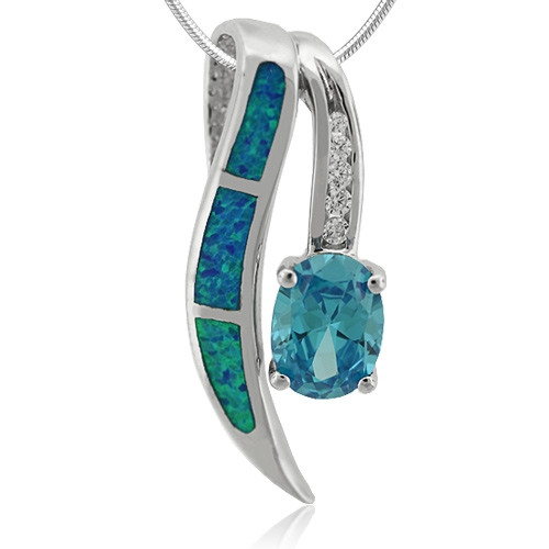 Hermoso Dije de Ópalo con Topacio Azul en Plata Fina