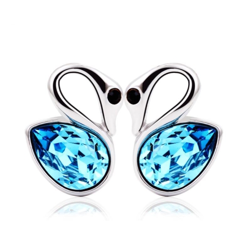 Hermosos Aretes de Swarovski con Rodio en Forma de Cisne Color Azul