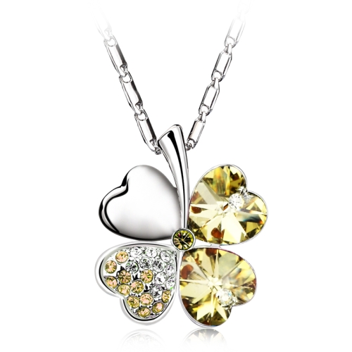Collar Swarovski de Trébol Verde con Baño de Oro Blanco 18K