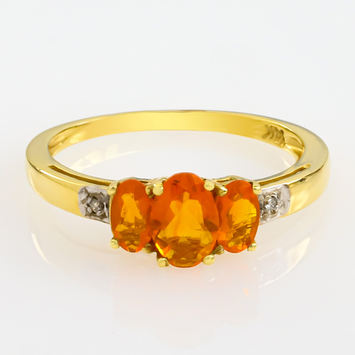 Anillo de Oro Macizo 14K con 3 Gemas de Ópalo Mexicano