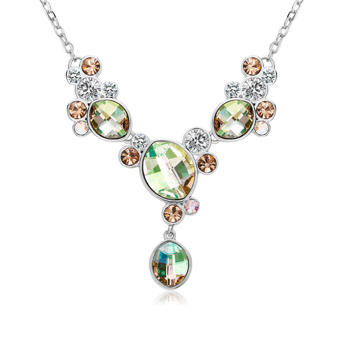 Hermoso Collar de Cristales Swarovski en Tonos Verde y Marron con Rodio