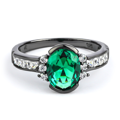 Anillo de Plata Oxidada con Esmeralda Corte Ovalado