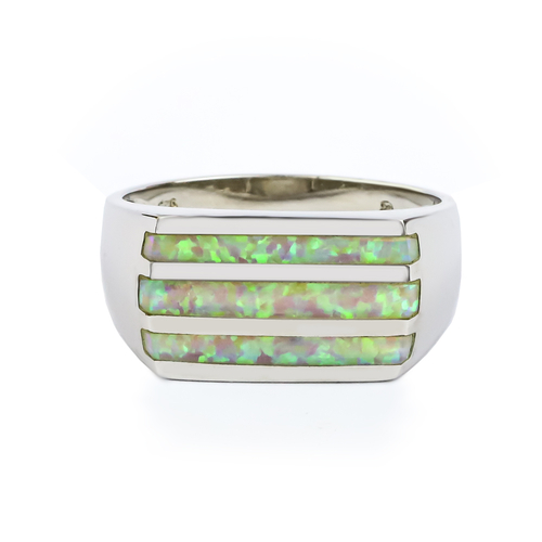 Anillo de Plata Con Opalo Blanco para Caballero