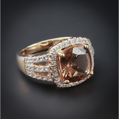 Anillo de Topacio Ahumado en Plata con Baño de Oro 14K