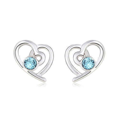 Aretes de Swarovski Color Azul con Rodio en Forma de Corazón
