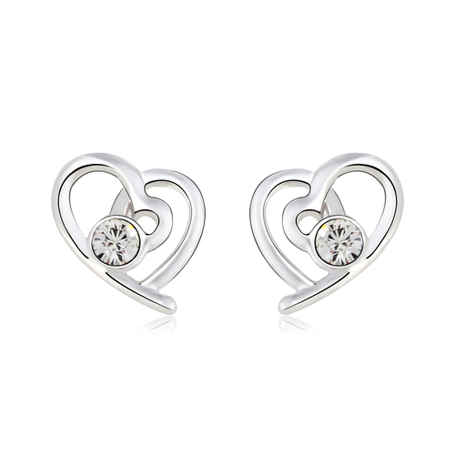 Aretes de Swarovski Color Blanco con Rodio en Forma de Corazón