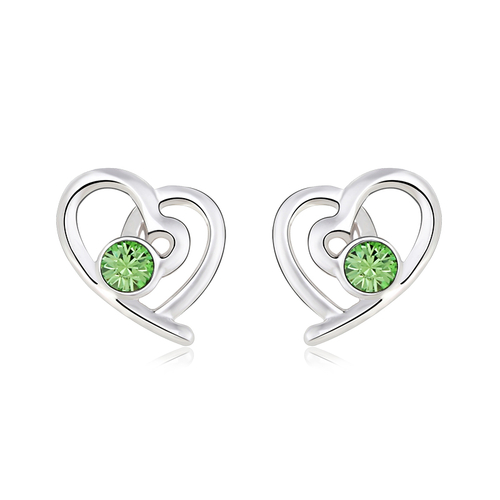 Aretes de Swarovski Color Verde con Rodio en Forma de Corazón