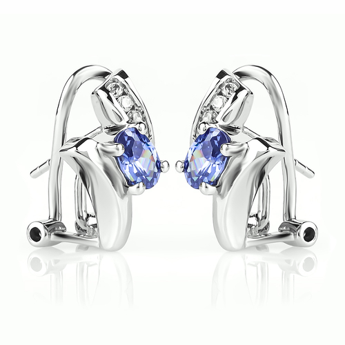 Aretes de Plata de Ley .925 con una Gema Tanzanita