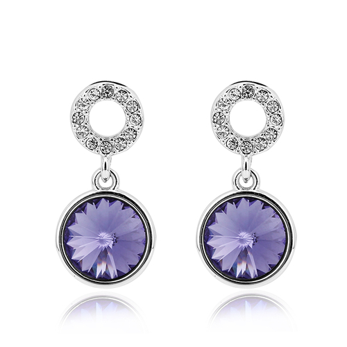 Aretes Redondos Con Cristal Swarovski En Color Azul Marino