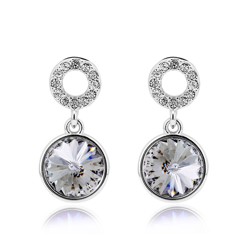 Aretes Redondos Cristal Swarovski En Color Blanco