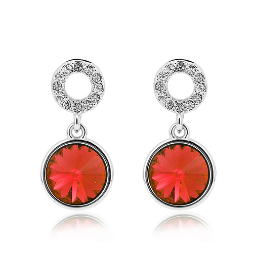 Aretes Redondos Cristal Swarovski En Color Rojo