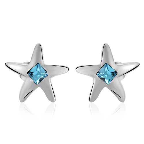 Aretes de Cristal Swarovski Color Azul en Forma de Estrella